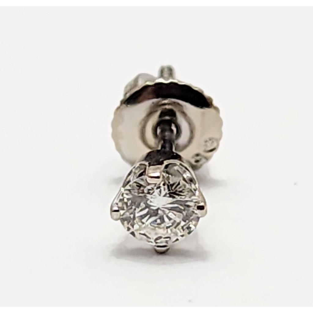 Unique Single 14k Solid White Gold Designer Diamond Stud Screw Back Earring